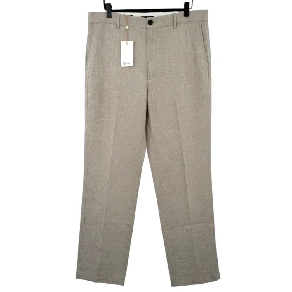Quince 100% European Linen Trousers Mens 36x34 Flax Beige NWT Minimalist Neutral